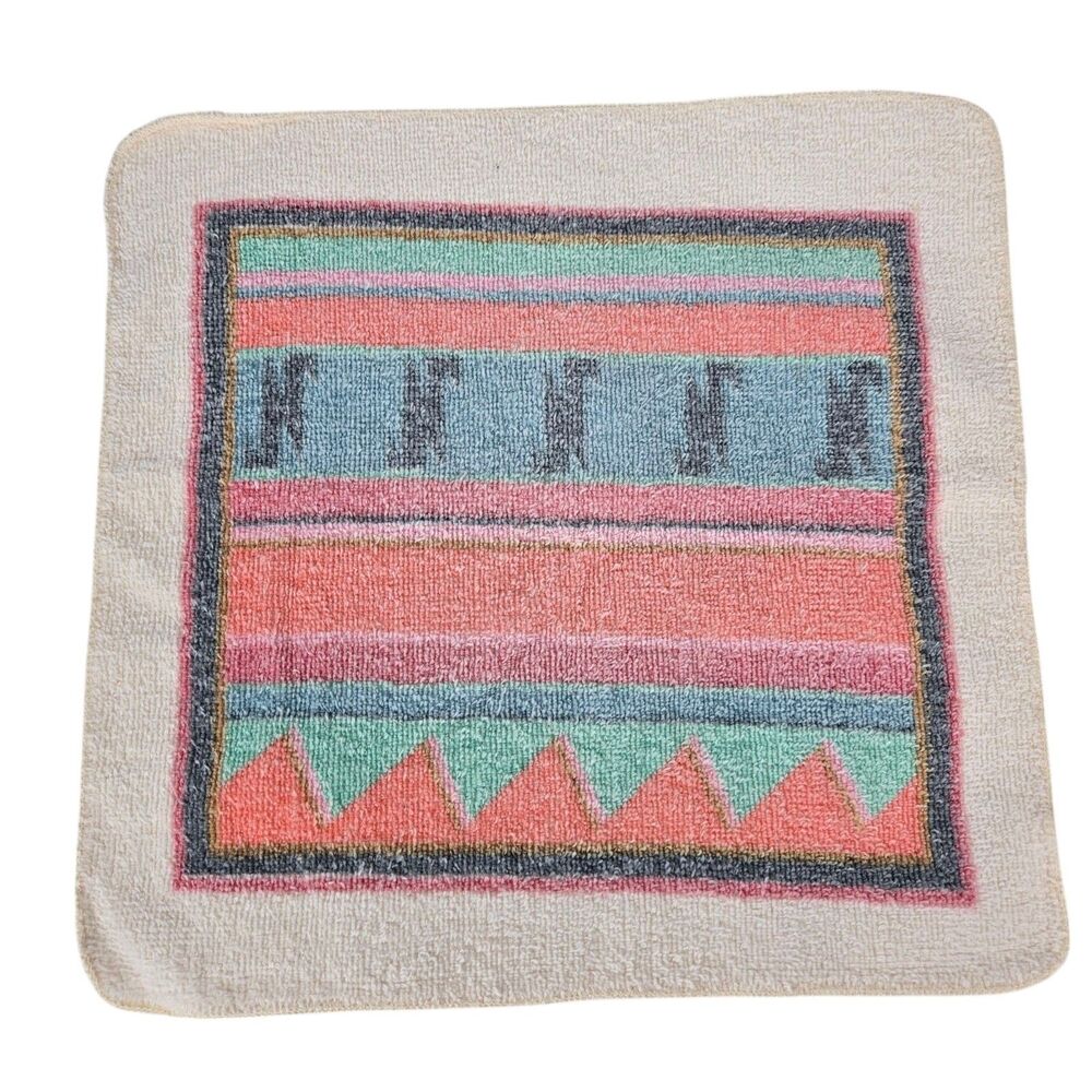Vintage Martex Face Washcloth Face Striped Multicolor Aztec Southwest 12"x11.5"